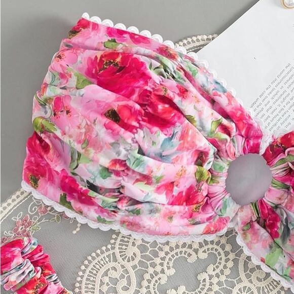 Gorglitter Floral Print O Ring Bandeau Bikini Swimsuit Set - Picture 10 of 13